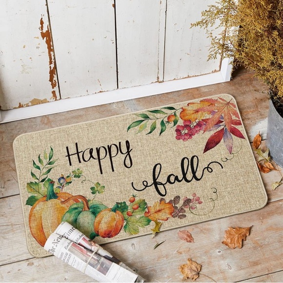 Happy Fall Maple Leaf Leaves Pumpkins Decorative Doormat🧿 - Picture 4 of 7